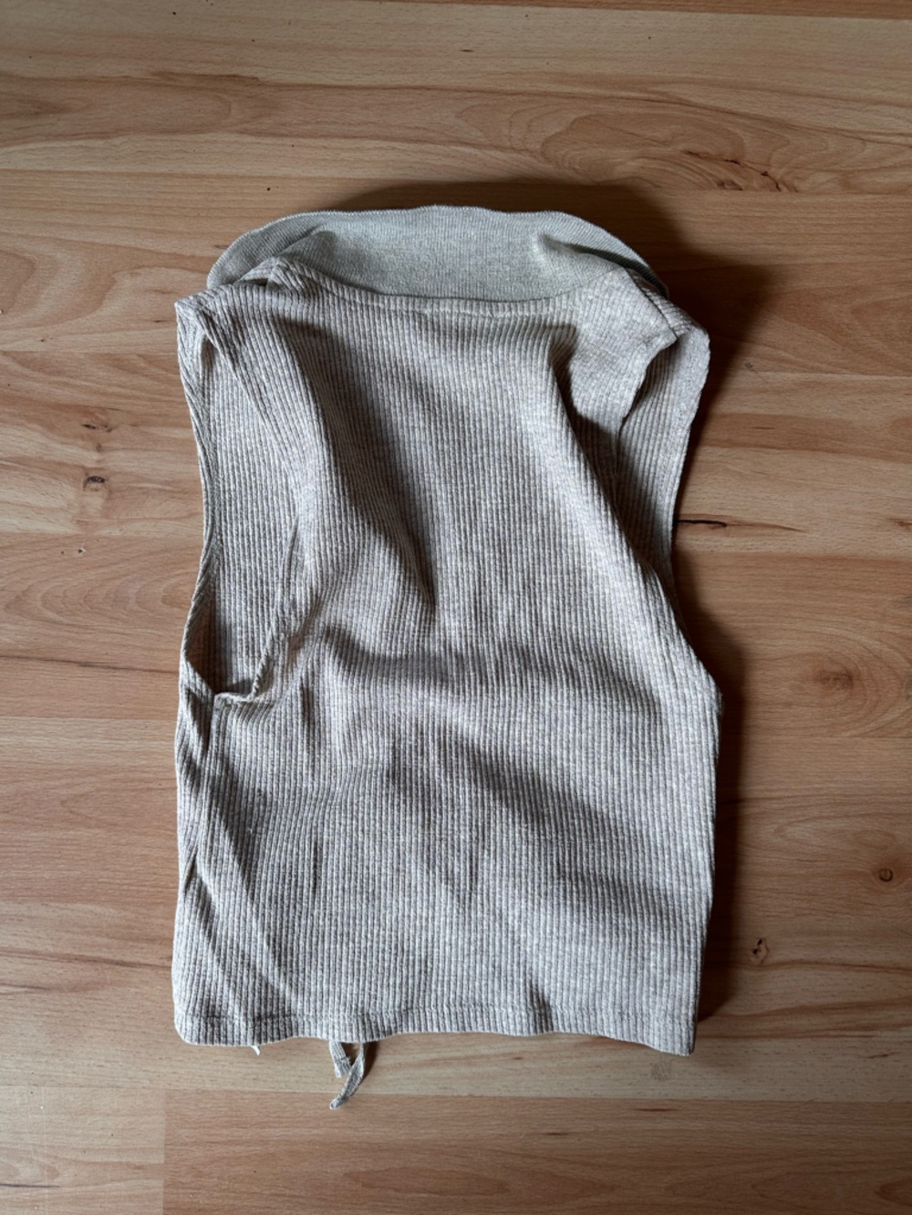ZARA Neutral Beige Ribbed Drawstring Collared Tank - Picture 3 of 3